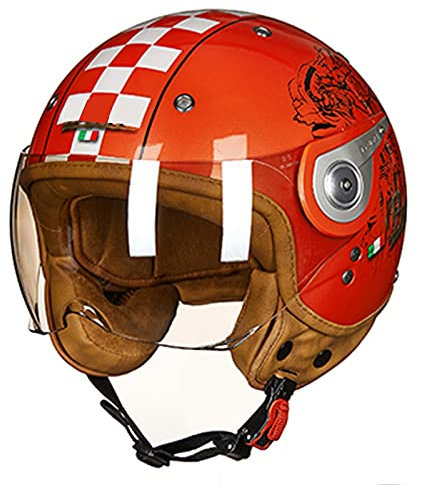 Jethelm Scooter Moped Mofa Helm Motorrad Roller Offenes Helm Jethelm Herren Damen Retro Vintage Pilot Biker Helmet Mit Visier DOT / ECE Genehmigt Erwachsener Motorradhelm ,Rot,M