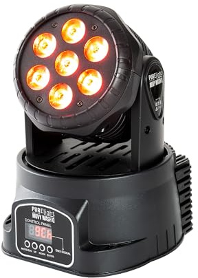 PURElight MUVY WashQ 7x10W RGBW LED Wash Head, 80W Output, Multi Colour LED, 45° Beam Angle, 540° PAN, 270° TILT, 9 DMX Channels, Dimmer, Strobe, Compact Design, DJ Club Bar Lighting