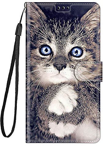 Guxira Hülle Leder für iPhone 6 / 6S Handyhülle, Niedliches Muster Klapphülle Lederhülle mit [360 Grad Stoßfest] [Kartenfachr] Schutzhülle Klappbar Flip Case Cover - Grau Katze