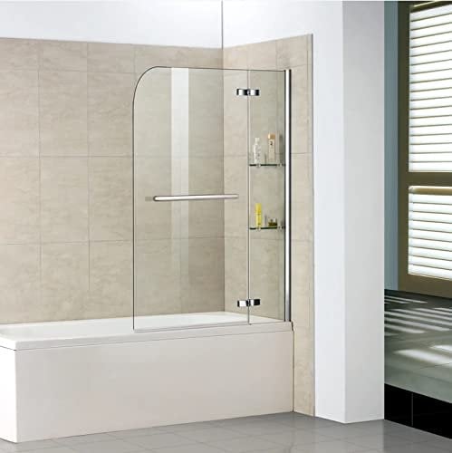 Aica Sanitär Badewannenaufsatz 100cm Badewanne Duschabtrennung Duschwand Dusche 2-tlg mit Eckregal,Handtuchhalter Höhe 140cm