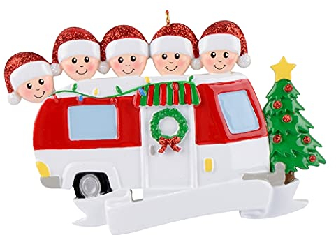 MAXORA Personalisierte Weihnachtsdekoration, Familien-Roadtrip, Wohnmobil-Anhänger mit Baum