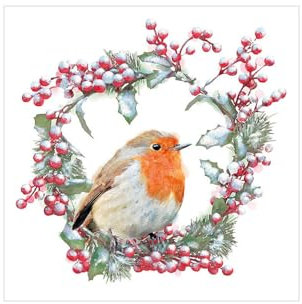 Serviette Rotkehlchen im Beerenkranz 5 oder 20 Stück 20 Stück