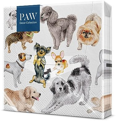 PAW - Servietten 3-lagig (33 x 33 cm) I 20 Stück I Perfekt für Kindergeburtstage, Partys, Kommunion und Feiern I Papierservietten Bunt mit Party Motiv I Hunde, Freude, Tiere - Dogs Happiness