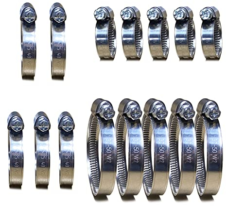 15 Stücke Schlauchschellen nach Din 3017 (W2 Qualität) 16-50 mm Einstellbare 9mm breite Schlauchklemmen Edelstahl 304 Rohrschellen für Pool Garten Teich Wasserrohr Automobiltubing