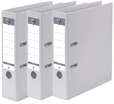 OXFORD 3 Stück Ordner mit Hebelmechanik Smart Pro+ A4XL, Rücken 80 mm, 2 D-Ringe, Polypropylen-Cover, Weiß