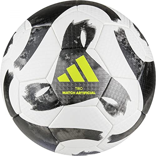 adidas Unisex Ball (Thermal-Bonding) Tiro League Artificial Ground Football, White/Black/Iron Met./Solar Yellow, HT2423, 5