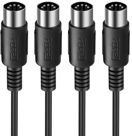 FORE 2m 2-Pack Male to Male 5-Pin DIN MIDI Cable Compatible with MIDI Keyboard/Synthesizer/Guitar Multi Effects/Audio Interface/Audio Mixer/Auido Amplifier/External Sound Card/Black