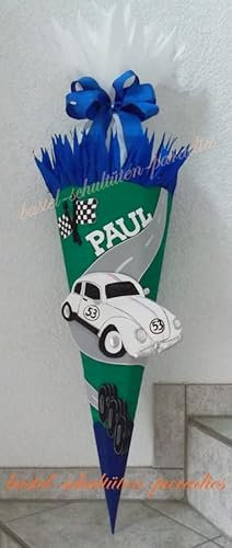 Schultüten Bastelset altes Rennauto Käfer grün-blau Schultüten-Rohling 3D Wellpappe-Rohling