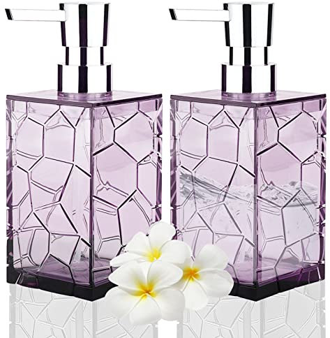 HIYAA 2 Pack Soap 12Oz Acrylic Liquid Lotion Hand Dispensers with Pump Reusable for Bathroom, Countertop, Kitchen, Laundry Room-Purple