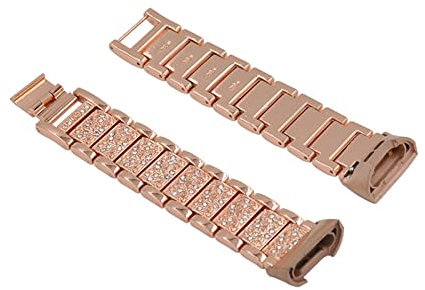 ALMVIS Stainless Steel Watchband Fit For Fitbit Charge 3/4 Bracelet Smart Watch Replacement WristBand Durable Metal Strap With Diamond(Rose gold,Charge 3)