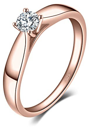 JewelryPalace Zirkonia Verlobungsring Eheringe Promise Verlobung Ring Silber 925 Damen, Solitärring Silberringe Trauringe Hochzeitsringe Antragsring Entouragering Ringe, Damen Schmuck Rosegold 48