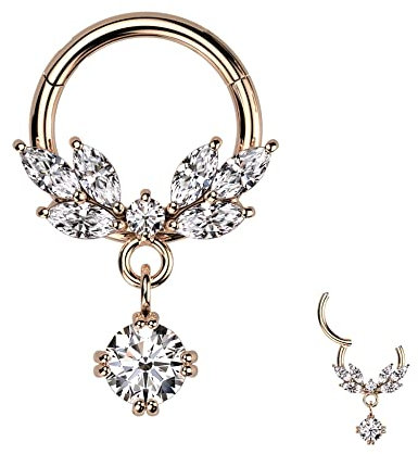 Treuheld® Segmentring-Clicker Piercing mit Kristallen und Anhänger [03.] Rosegold