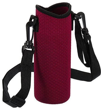 PATIKIL 66mmx185mm Water Bottle Sling Bag, 1 Pack Neoprene Portable Insulated Bottle Holder Carrier Textured with Adjustable Shoulder Strap, Wine Red