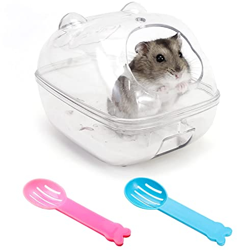 Salle Bain Hamster Transparente, Salle de Bain à Sable pour Hamster, Toilette Salle Bains Sable Hamster, Petite Baignoire Animaux Compagnie Baignoire pour petits animaux avec pelle à sable