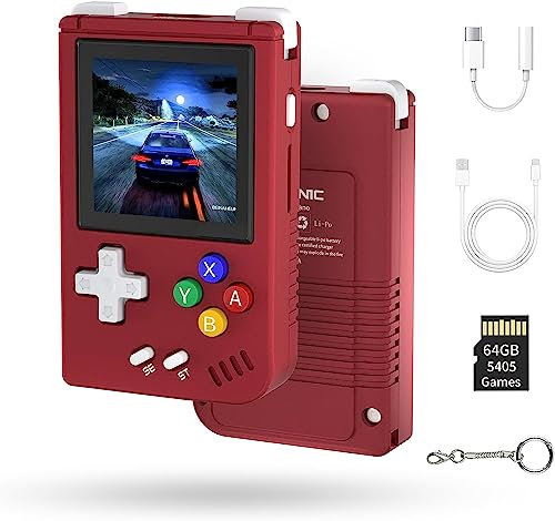 Whatsko Retro Handheld Spielkonsole,Bildschirm Flip 3.5 Inch IPS Screen Linux System,Support HDMI TV Output 5G WiFi Bluetooth 4.2, Handheld Game Console Built-in 64G TF Card