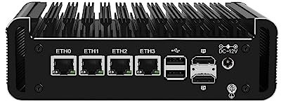 HUNSN Micro Firewall Appliance, Mini PC, VPN, Router PC, Intel Alder Lake-N 12th Gen N100, RJ44, 4 x 2.5GbE I226-V, 2 x HDMI, DP, TF, Type-C, Barebone, NO RAM, NO Storage, NO System