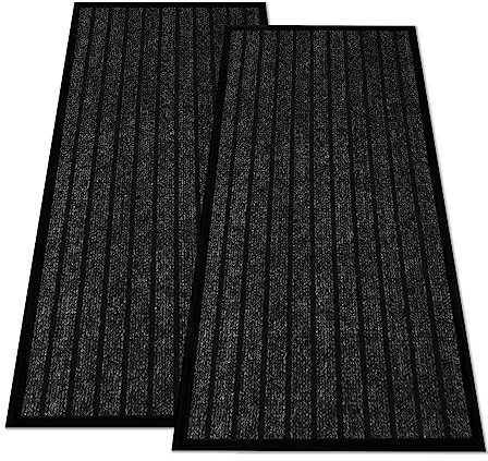 Hafaa Black Door Mat 2 Pack 80x150 cm Water Absorbent Rubber Mat