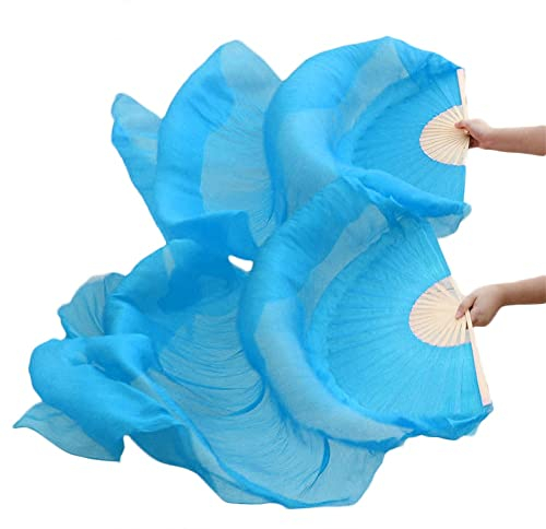 Bauchtanz-Fächer, 1 Stück rechte Fächer + 1 Stück Linke Fächer, 5 Größen * 0,9 m (XX*35), handbemalter Bauchtanz-Seidenfächer-Schleier, grüne Farbmischung, Langer Bauchtanz-Fächer