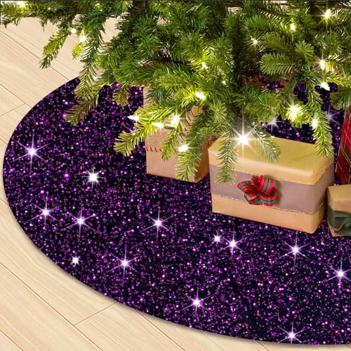 WUPIOS Purple Tree Skirt 46 Inches Sequin Christmas Tree Skirt Collar Velvet Xmas Tree Skirts Large Outdoor Tree Skirt Cover Metallic Tree Mat for 8FT Trees Glitter Tree Skirt Christmas Decorations
