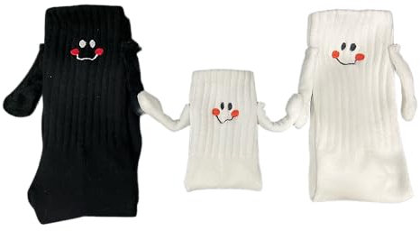 Alihoo Magnetische Socken, Lustige Fun Smiley Gesicht Eltern-Kind Socken, Unisex Lustige Paare Halten Hände Socken für Paar (Eltern-Kind (1 weiße M(3-5 Jahre alt)+1schwarze,1weiße))