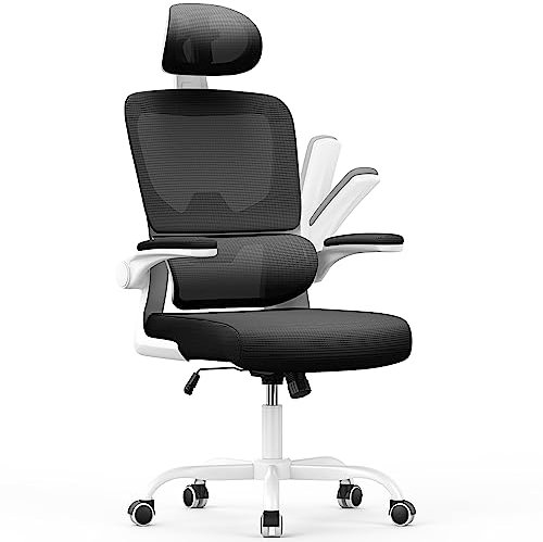 naspaluro Bürostuhl, Ergonomischer Schreibtischstuhl mit Verstellbarer Kopfstütze, Armlehnen, Dynamischer Lordosenstütze, Drehstuhl mit Atmungsaktivem Netzbezug für das Home Office, Weiß