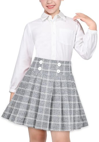 Mädchen Rock Setzen Weiß Hemd Grau Netz Plaid Gefaltet Schule Tennis Beiläufig Gr. 152-158,Graues Rockset,152-158