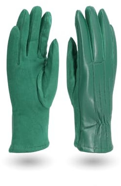 QUEEN HELENA Warme Elegante Winterhandschuhe aus Wildleder für Damen G-01 grün, Einheitsgröße