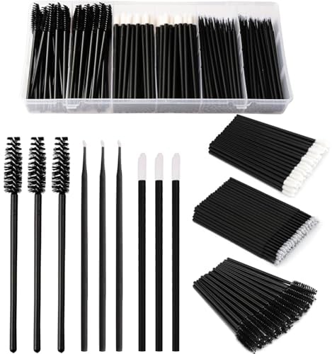 300pc Disposable Mascara Wands, Lip Wands & Micro Applicator Brushes - Eyelash Spoolies with Organizer Box - Makeup Tool Kit Includes 100pc Eyelash Brush, Lip Brush & Micro Brushes