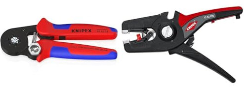 Knipex Selbsteinstellende Crimpzange für Aderendhülsen mit Seiteneinführung (0,08 - 10 mm²) brüniert, mit Mehrkomponenten-Hüllen 180 mm 97 53 14 & PreciStrip16 Automatische Abisolierzange 195 mm
