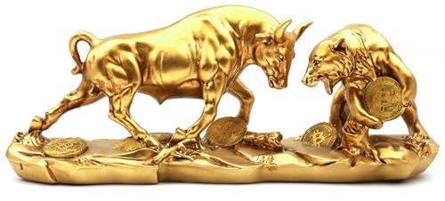 Irayin Wall Street Bulle Und Bär Statue Figuren, Bulle & Bear Deko 28cm, Abstrakte Figur-Bull Bear Fight Finanzmakler Geschenk, Dekoration für Wohnzimmer, Schlafzimmer, Büro(Gold)