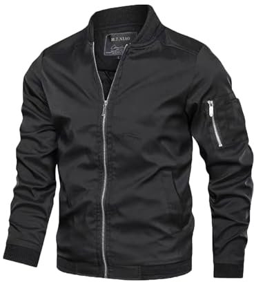 Homme ExtéRieur Printemps-Automne Casual Classique Veste-Jacket Mode Pilote Bomber Léger Coupe - Vent Mince Cargo Veste De Baseball ete Blouson Polyester Softshell Veste Sport Veste Homme Noir S