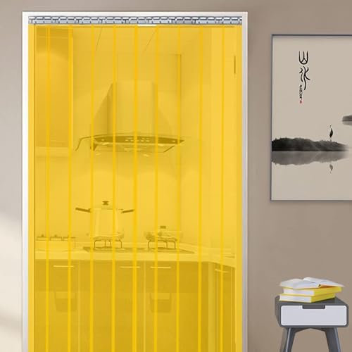 POCHY Streifenvorhang PVC Lamellenvorhang Wetterfest Industrie Streifenvorhang Komplett Vormontiert for Ställe Paddocks Hallen (Color : Yellow, Size : 1.80x2.5m)