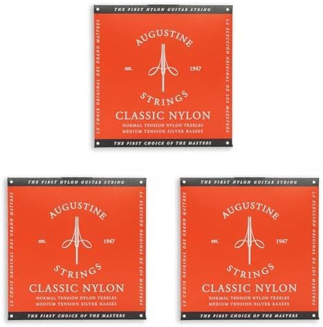 Augustine 650427 Red Label Jeu de cordes guitare classique carte rouge tension moyenne (Lot de 3)