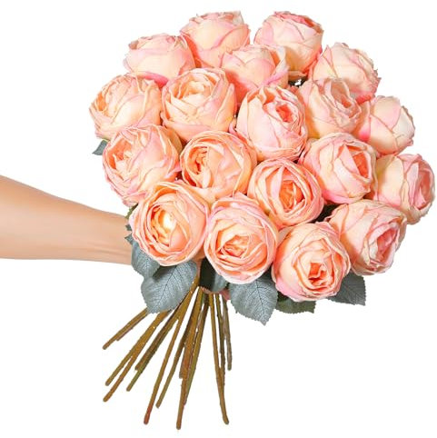 Kisflower 10 Stück Künstliche Rose Gepudert, 20 Lange Einzelne Seidenblüte Mit Stiel, Realistische Gefälschte Blume für Tisch, Büro, Party, Hochzeit, Heim-Dekoration (Gepudert, 10 Stück)
