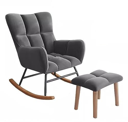 Glider-Stuhl mit Fußhocker, Schaukelstuhl für Kinderzimmer, Lounge-Stuhl, gepolsterter Hocker für den Innenbereich, Akzentstuhl, Moderne, Bequeme Balkonstühle, Metallbeine (Farbe: Dunkelgrau