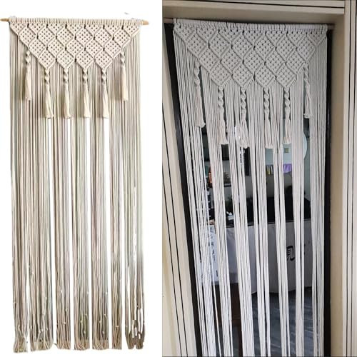 NIYATA Boho Wandteppich Groß - Beige Boho 65x200cm, Tür Fadenvorhang, Fenster Makramee Vorhang