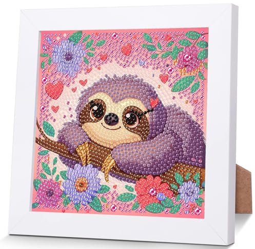 Faultier Diamond Painting Kinder Mit Holzrahmen,Set Full Diamant Painting Bilder Kinder Tiere,5D Diamond Painting Mädchen,DIY Mosaikherstellung Arts Craft für Home Wand Decor 18x18cm