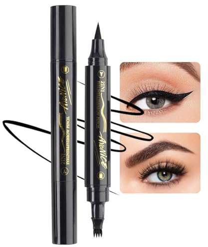 Doppelköpfig Augenbrauenstift, Schwarz Hochpigmentiert Augenbrauenstift Wasserfest, 2-In-1 Eyebrow Pencil & Eyeliner, Lang Anhaltend Glatt Ohne Anbackungen 3D Augenbrauenstif Mit 4 Gabelspitzen