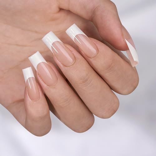 BTArtbox Press On Nails Long - White Gel X Nail Tips Press On Nails Square, Nagel Tips with Nail Glue, Natural Reusable Stick On Nails in 15 Größe -Nagel Tips Set