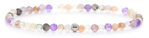 Echtes Super Seven Amethyst Edelstein Armband mit facettierten 3mm Perlen - verschiedene Längen - Heilstein Schutzstein Edelsteinarmband Glücksbringer Talisman Geschenk (S. S. Ameth., 20CM)