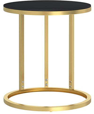 ULUYYUC Nachttisch Schmal Balkontisch Beistelltisch Couch Nachtkästchen - Beistelltisch Golden und Schwarz 45 cm Hartglas für Balkon Wohnbereich Garten Schlafzimmer