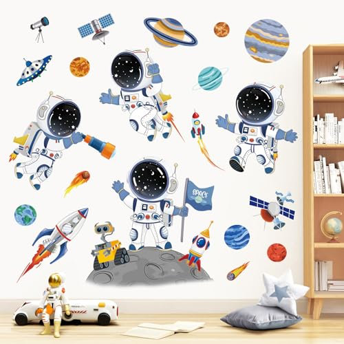 decalmile Outer Space Astronaut Wall Decals Rocket Universe Space Planets Wall Stickers Baby Nursery Boys Bedroom Playroom Wall Decor