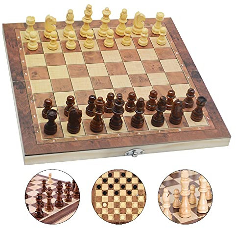 Jsdoin 3 in 1 Magnetic Chess Set - 12x12,Wooden Travel Folding/Portable Chess Kit Cardboard Games for Kids, Adults, Boys, Girls, Family(29cm×29cm)