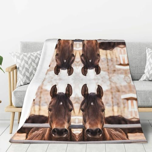 Dnbclezk Braune Pferdedecke, gewichtete Decke, weiche Flanelldecke, personalisierter Druck, Überwurf, Sofadecke, Bettdecke, passend für alle Jahreszeiten
