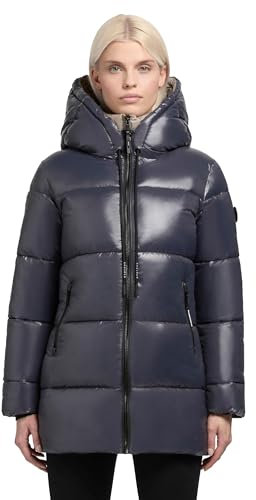 khujo Damen kurzer Wintermantel Warmer Steppmantel mit Kapuze in glänzender Optik Grana-YM Dark Cloud Blue Gr. M