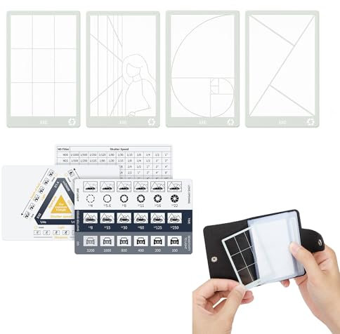 JJC 6 Stück Foto Komposition Tool Goldener Schnitt + Fibonacci + Drittelregel + Leading Lines Composition View Finder Fotografie Viewer mit Blende Verschlusszeit Referenz & Exposure Triangle Karte
