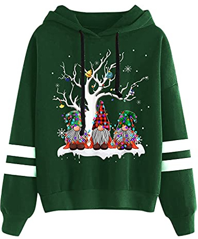 Weihnachts Hoodie Damen Baumwolle Weihnachtspulli Lustige Ugly Christmas Sweater Weihnachtspullover Damen Wichtel Kapuzenpullover XXL Hoodie Damen Weihnachtsmann Kostüm