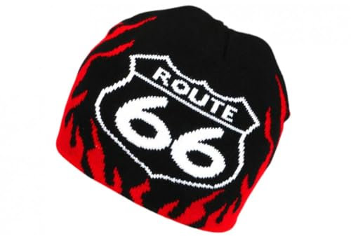 Nyls Création Mütze Route 66, Rot und Schwarz, Flammen, Winterlook, Biker – Größe: Einheitsgröße – Farbe: Rot – Unisex, rot, Einheitsgröße