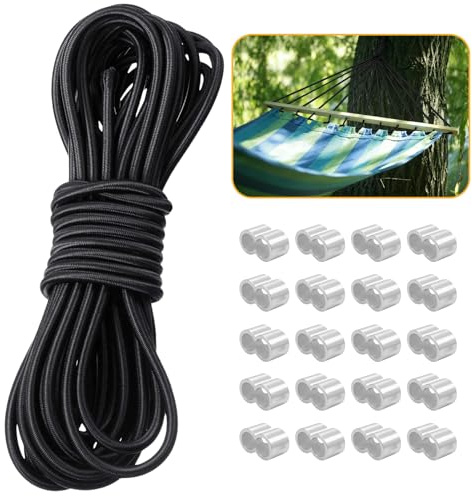 LINSOCLE Gummi für Anhängerplane 10mm, Expanderseil für Anhänger, Gummiseil Rund Schwarz Planenseil,Wetterfestes Gummikordel für Camping Sonnensegel und Poolabdeckung, 10m mit quetschhülsen