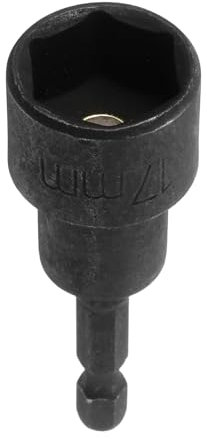 sourcing map Magnetic Nut Driver 17mm Hex Drive Socket CR-V Steel Power Screw Drill Bits Socket Wrench Tools with 1/4 Quick Change Hex Shank for Power Drills Impact Drivers, Black
